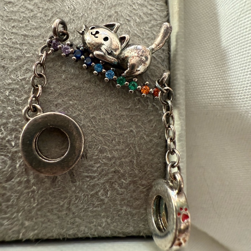 Silver Cat Charm with Colorful Accents
